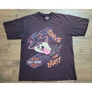 RARE Vintage 1993 Harley Davidson Tasmania Devil Taz BRAVE THE BEAST Shirt Large